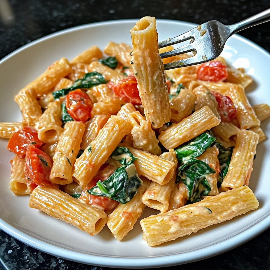 One-Pot Pasta mit Tomaten & Spinat