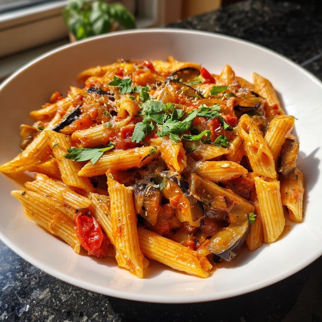 Penne mit Auberginen und Tomatensauce