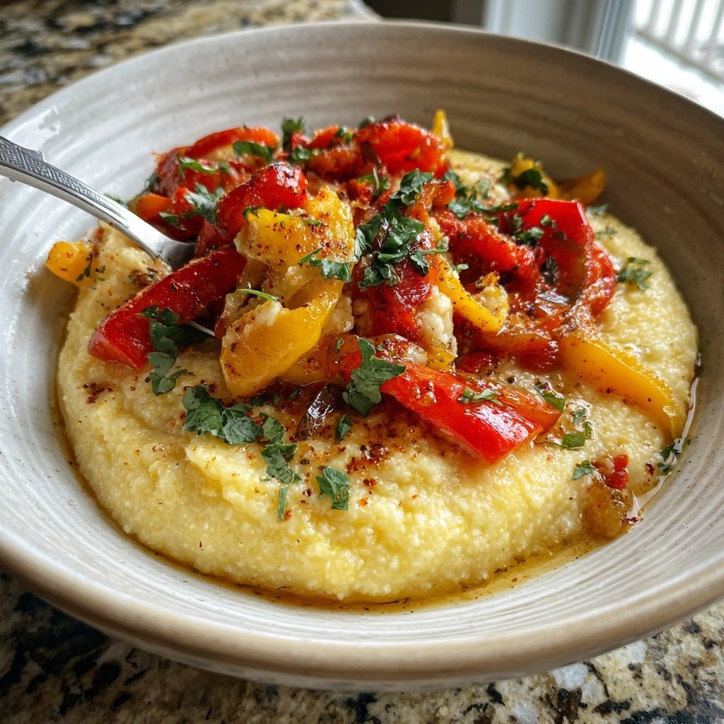 Abendessen mit cremiger Polenta und Gemüse