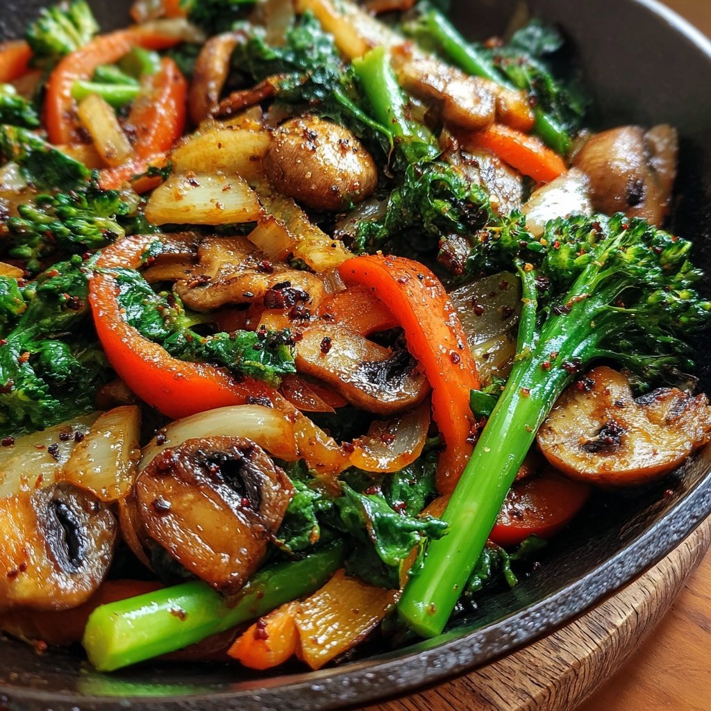 Gemüsepfanne mit Pilzen und Sojasauce