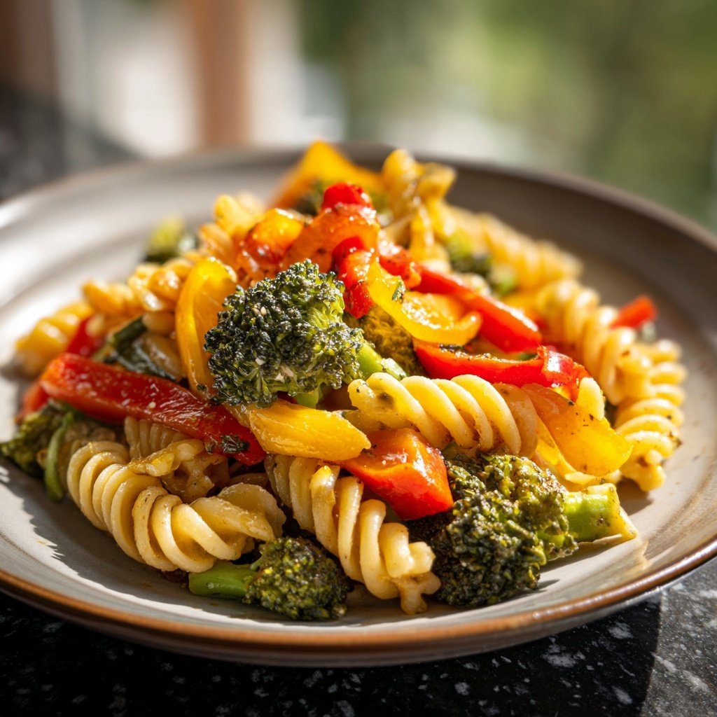 Mittagessen mit Gemüse und Nudeln